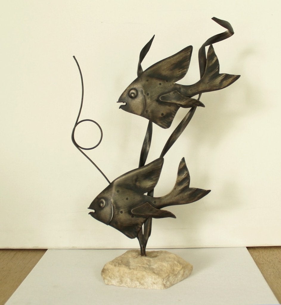 poisson vintage métal sur un socle rocheux (MCM années 1960), Antiquités & Art, Antiquités | Bronze & Cuivre, Enlèvement ou Envoi