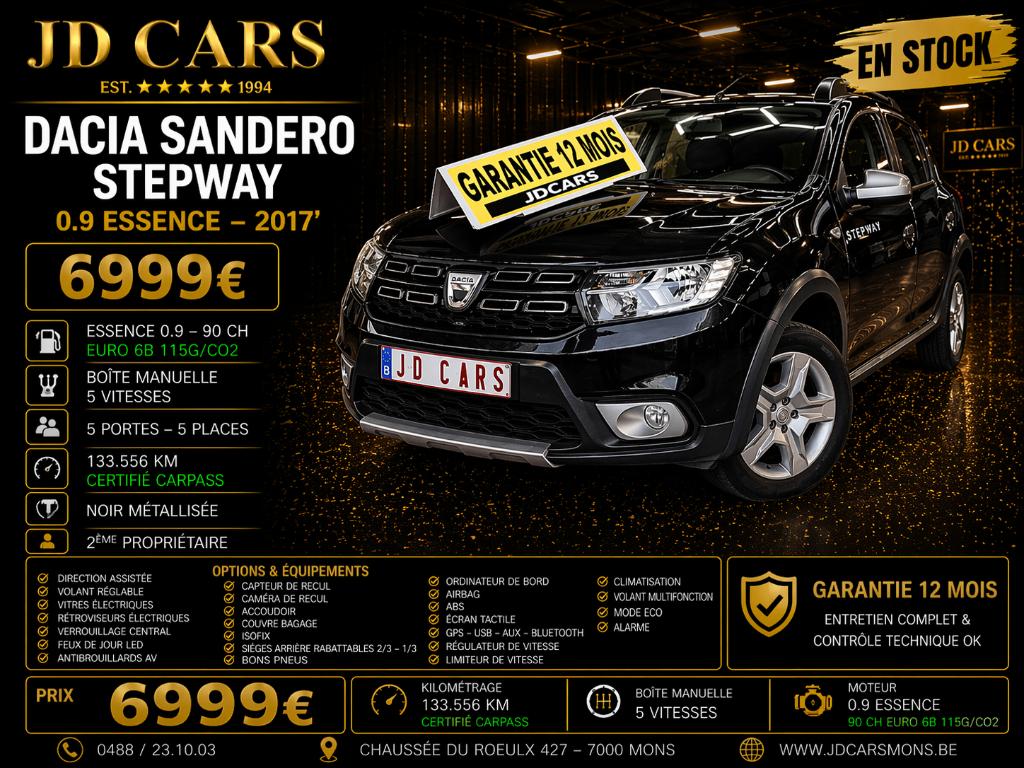 DACIA SANDERO STEPWAY 0.9 ESSENCE 90 ‼️GARANTIE 1 AN CTOK‼️, Auto's, Dacia, Voorwielaandrijving, 898 cc, Stof, Zwart