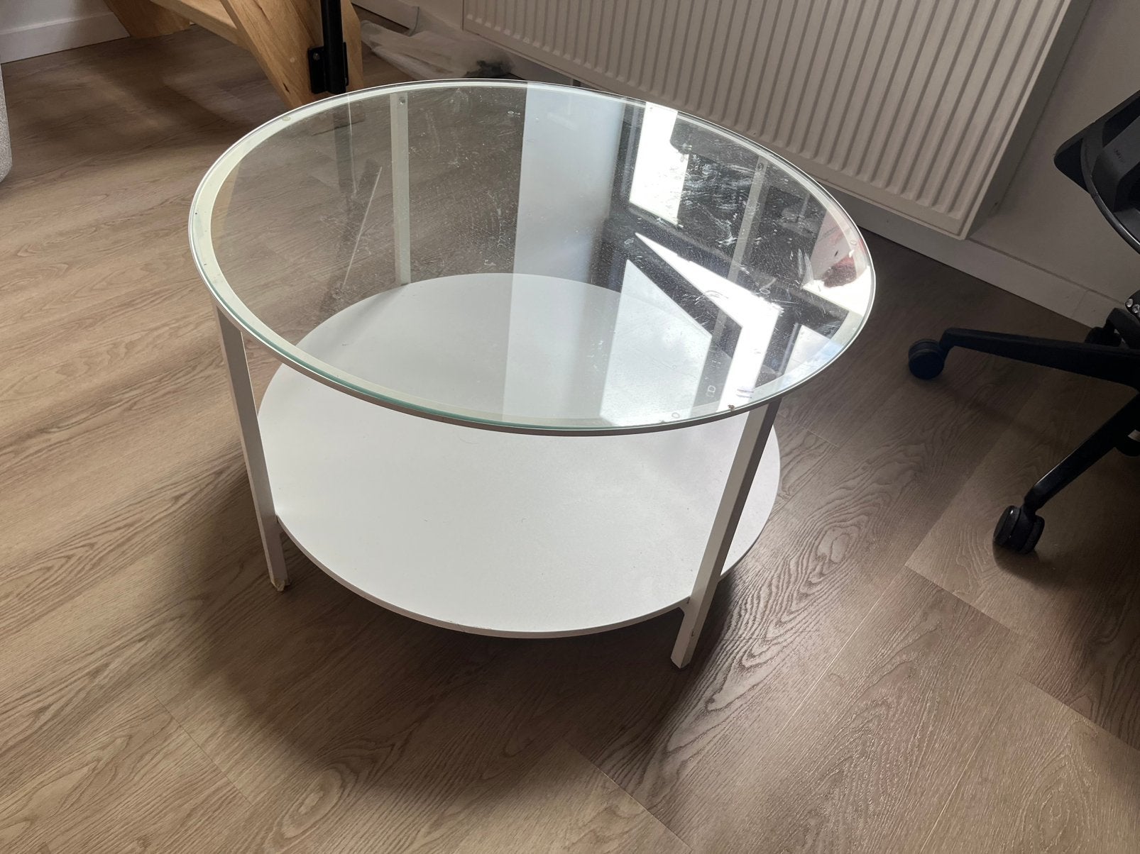 75cmX45cm ronde glazen salontafel, Huis en Inrichting, Tafels | Salontafels, Ophalen, Zo goed als nieuw