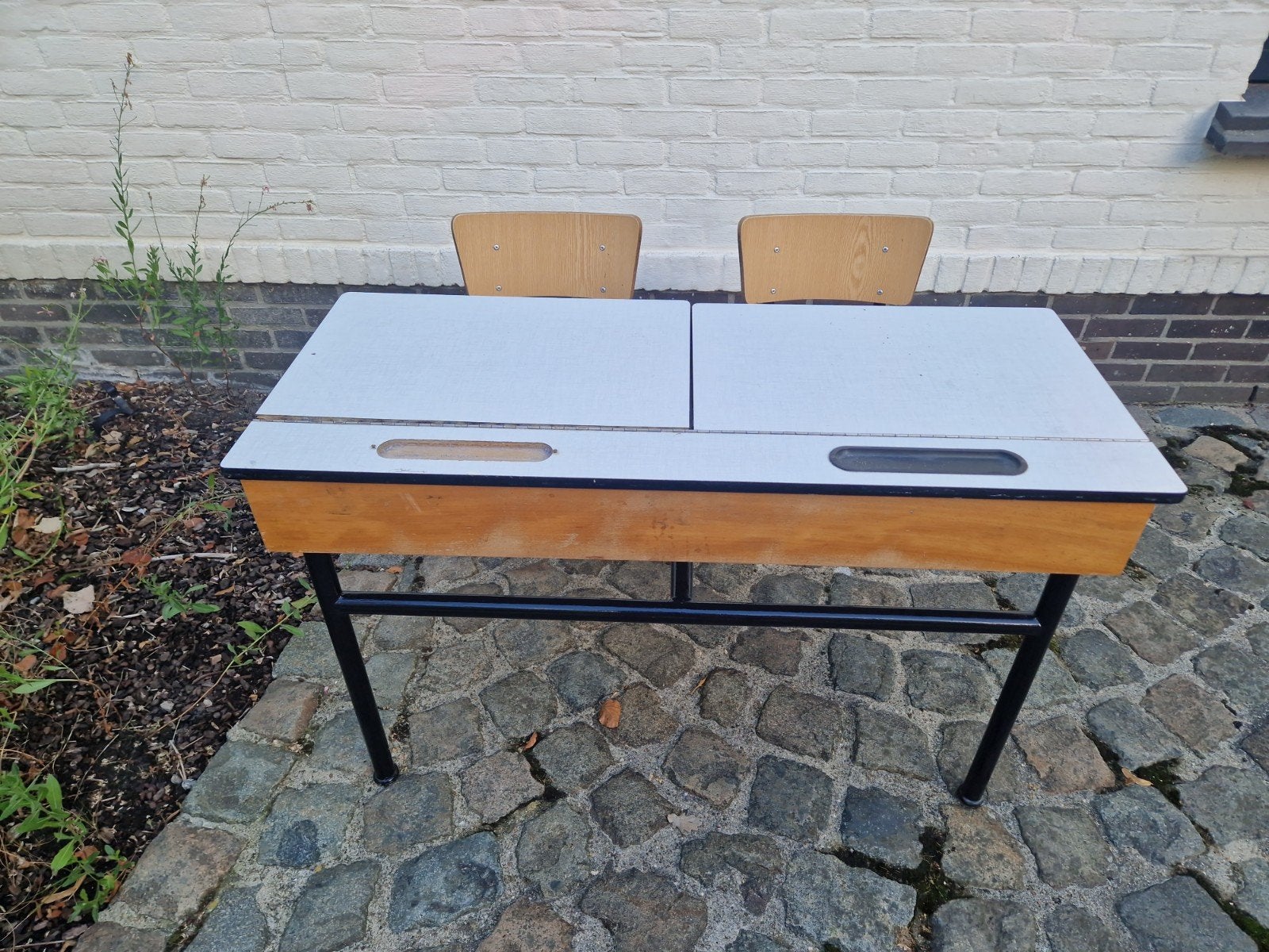 2-zit lessenaar met stoel voor kinderen van 3-7j, Huis en Inrichting, Woonaccessoires | Overige, Ophalen, Gebruikt, Hout, Klassiek
