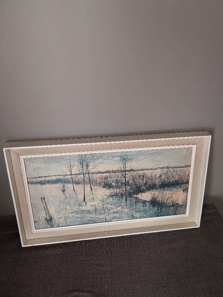 Schilderij gekleurde lithografie - Winterlandschap, Ophalen, Paneel, Overige stijlen, Overige technieken