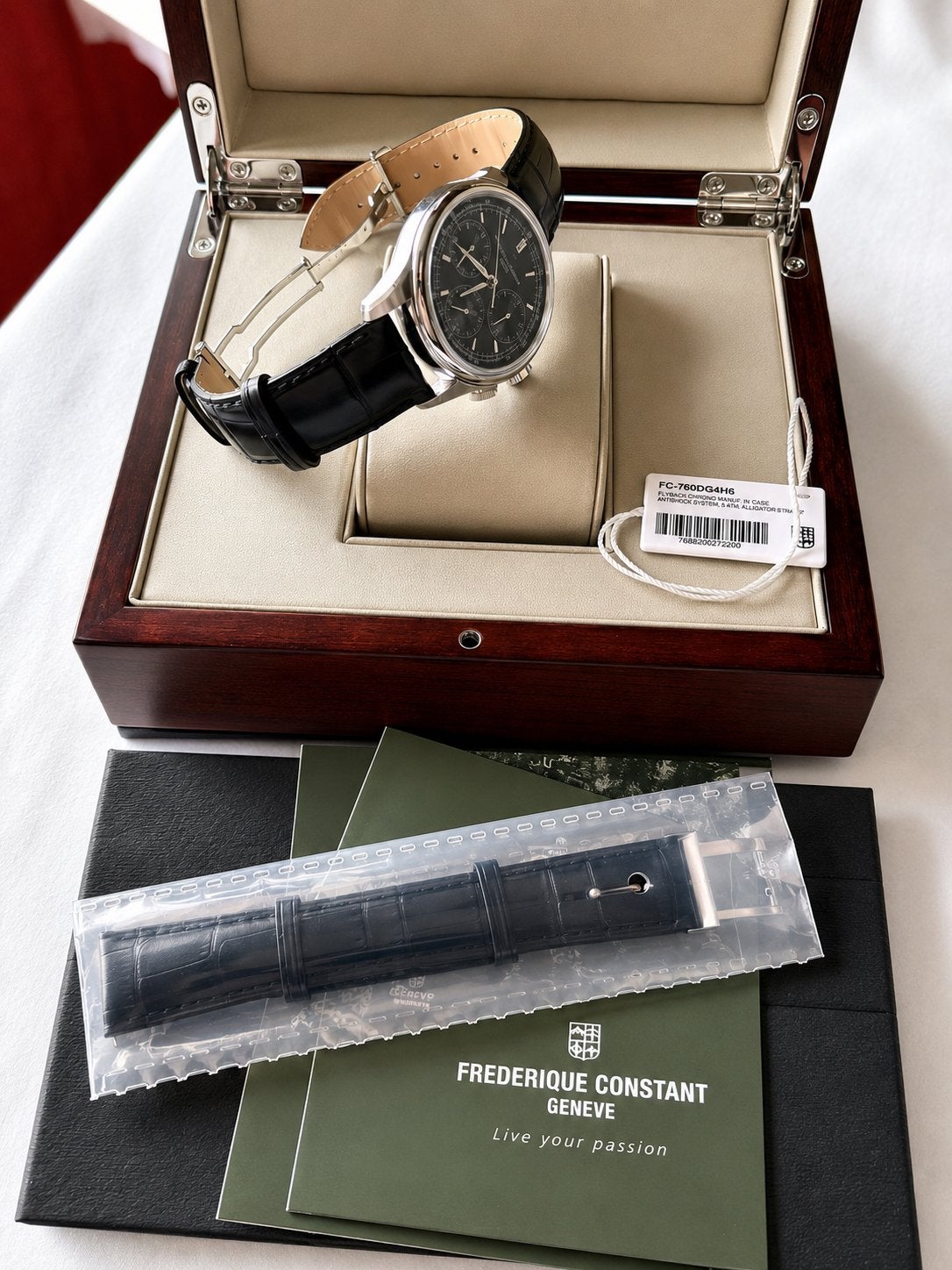 Montre Frederique Constant Flyback 2019, Handtassen en Accessoires, Horloges | Heren, Leer, Staal, Polshorloge, Zo goed als nieuw