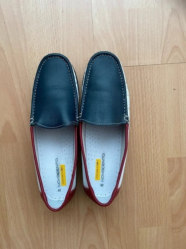 Novocento nieuw 3-kleur lederen mocassins lage schoenen 39, Schoenen met lage hakken, Blauw, Nieuw, Ophalen of Verzenden
