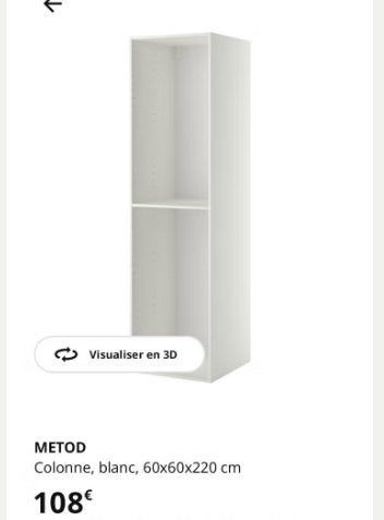 meuble metod ikea 60x60x236 bl cuisine, Enlèvement, Utilisé, Blanc, 50 à 75 cm