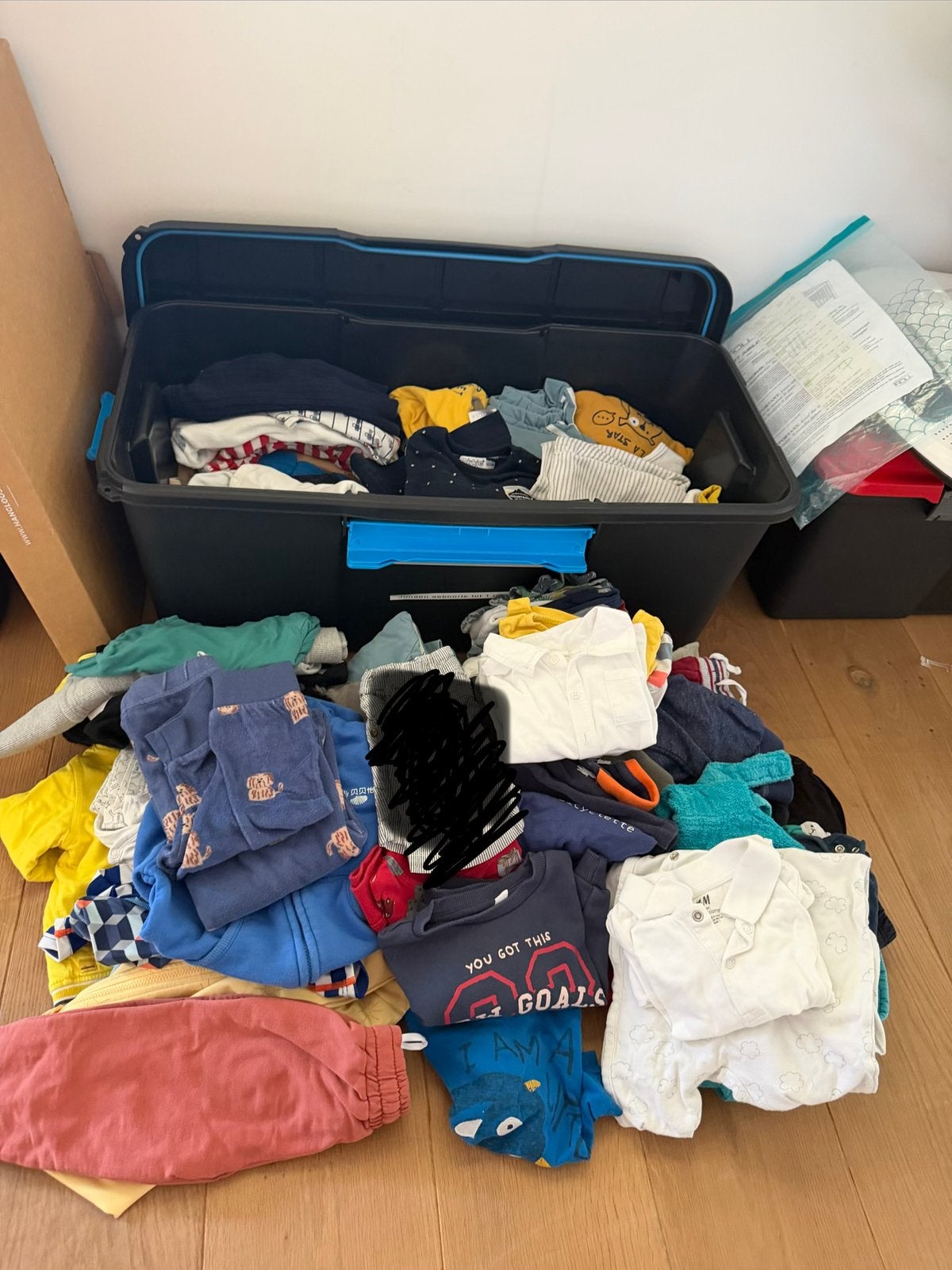 Doos babykleren 115 stuks Jongens tem 1 jaar (maten 50-74), Enlèvement, Utilisé