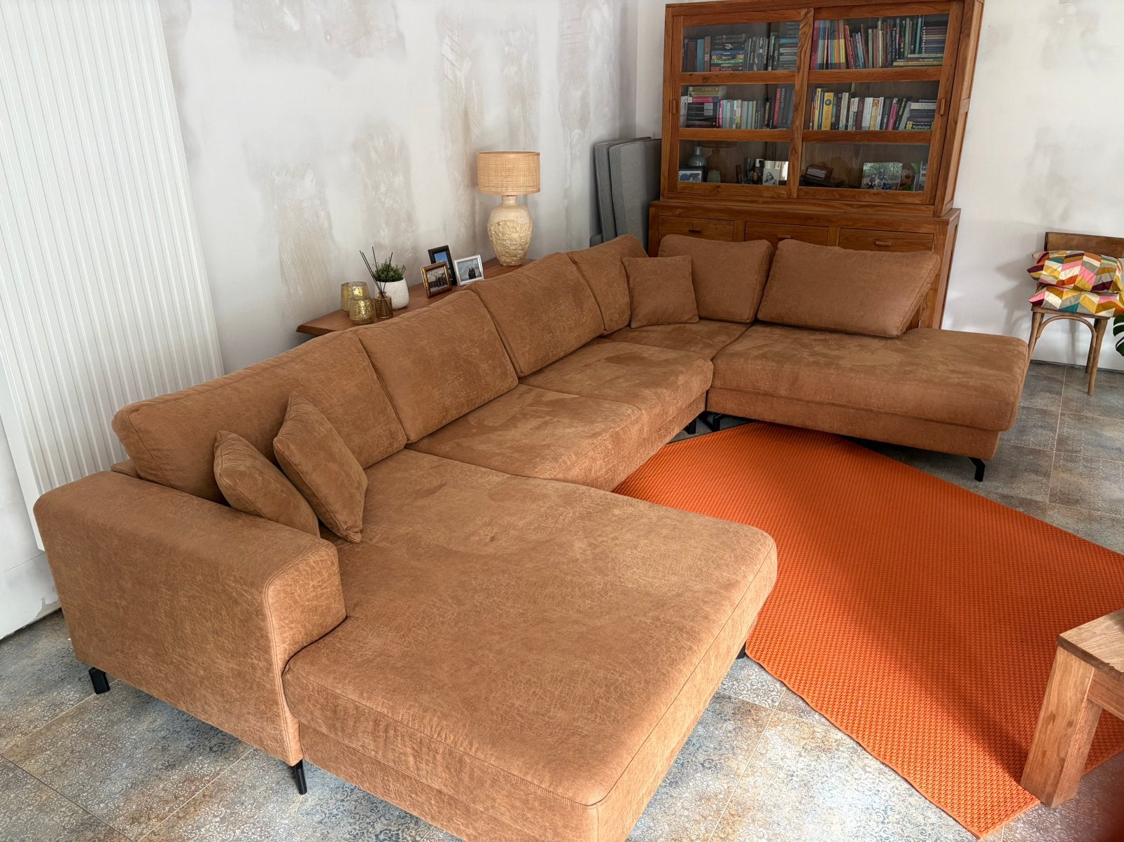VERKOCHT Hoeksalon Alicante 373x228cm - nubuck - cognac, Enlèvement, Comme neuf, Tissus