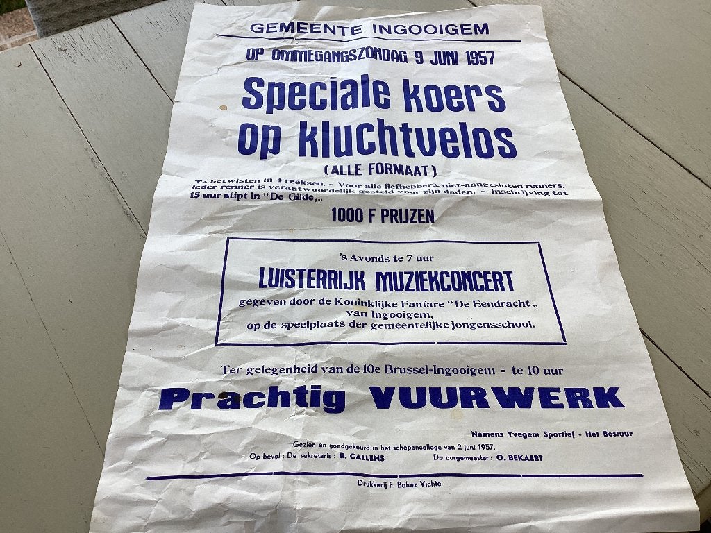 Affiche KERMIS Speciale koers op KLUCHTvelos. 1957, Ophalen of Verzenden, A1 t/m A3, Overige onderwerpen, Rechthoekig Staand