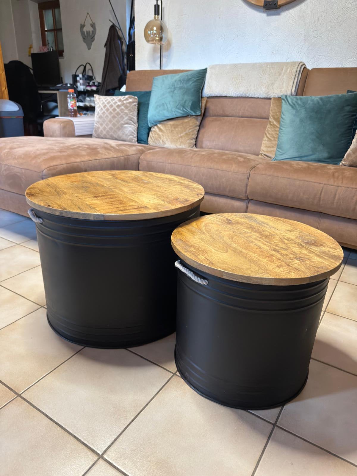 Set salontafels - industriële stijl, Huis en Inrichting, Ophalen, Zo goed als nieuw, Rond, Industrieel