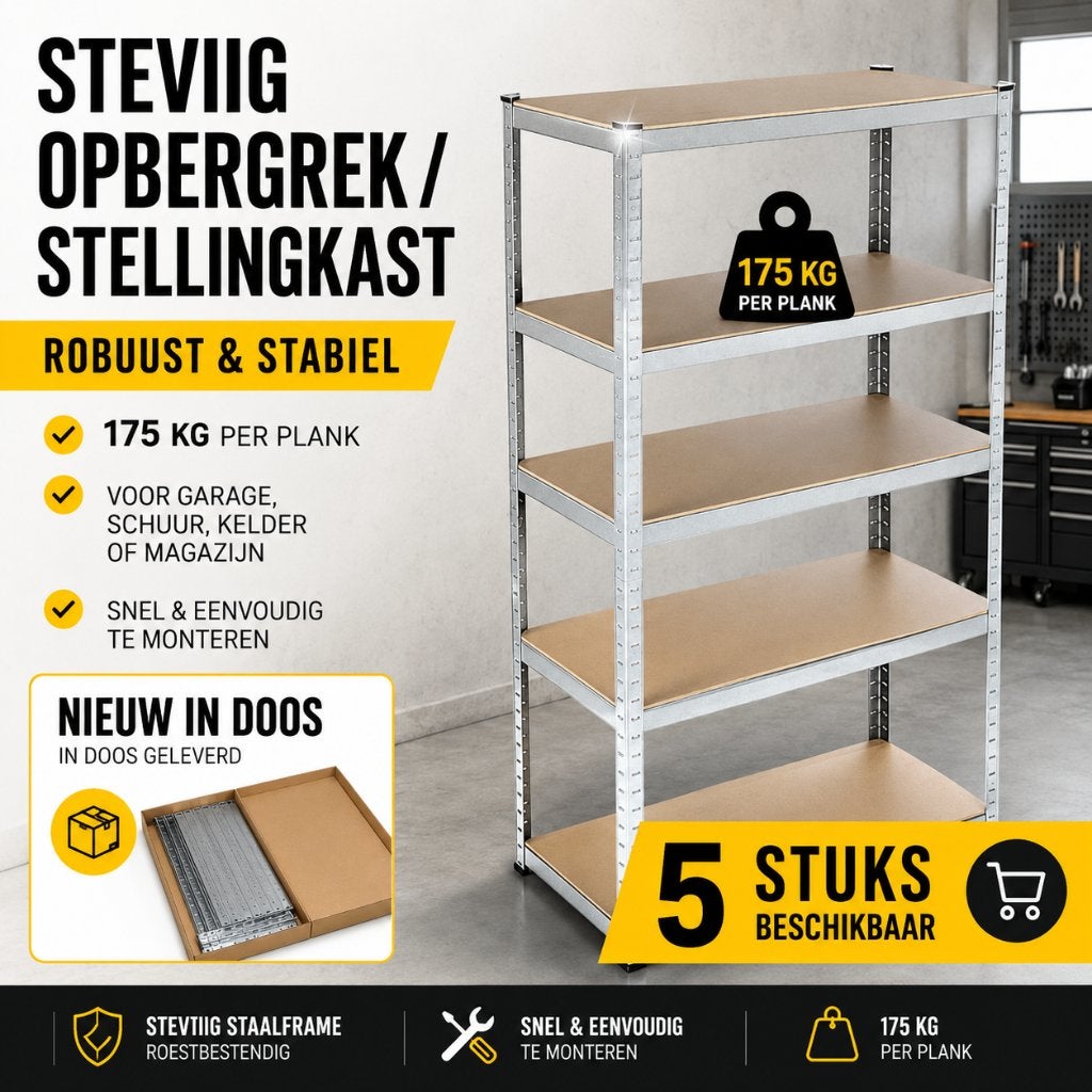 5-laags metalen stellingkast / opbergrek – 175 kg per plank, Verzenden, Nieuw
