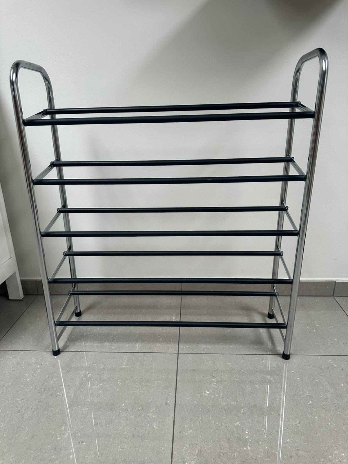Schoenenrek 5 Lagen Chroom/Zwart - 85cm Hoog Voor 10-15 paar, Ophalen, Zo goed als nieuw