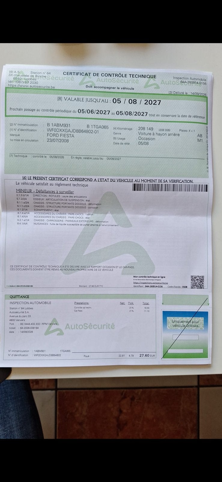 Controle technique ✅Ford fiesta 1,3 essence 60ch année 2008, Autos, Achat, Boîte manuelle, Berline, Particulier