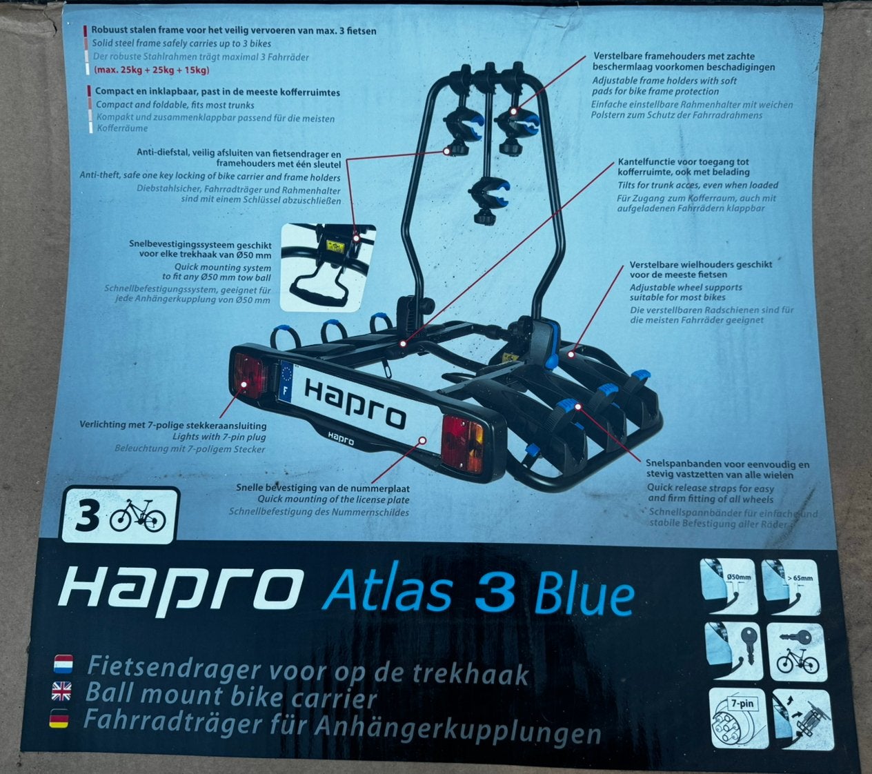 Hapro fietsendrager 3 fietsen, Auto diversen, Fietsendragers, Gebruikt, Trekhaakdrager, 3 fietsen of meer, Ophalen
