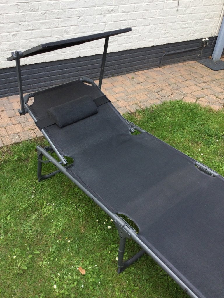 Ligstoel met parasol, Tuin en Terras, Ophalen, Zo goed als nieuw, Aluminium, Verstelbaar