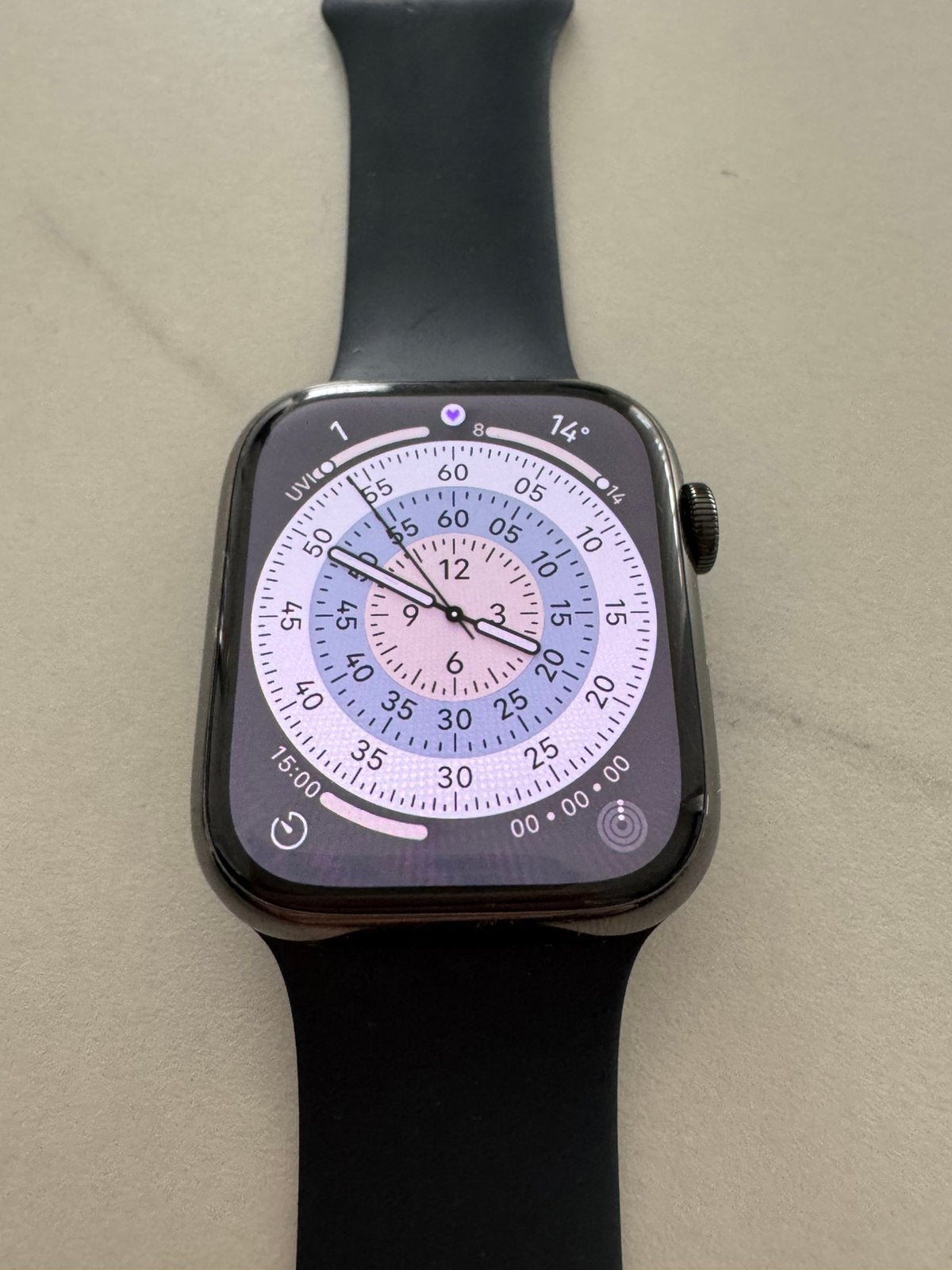 Apple Watch Series 8 – 45 mm – Acier inoxydable graphite, Ophalen, Zo goed als nieuw, Staal, Staal