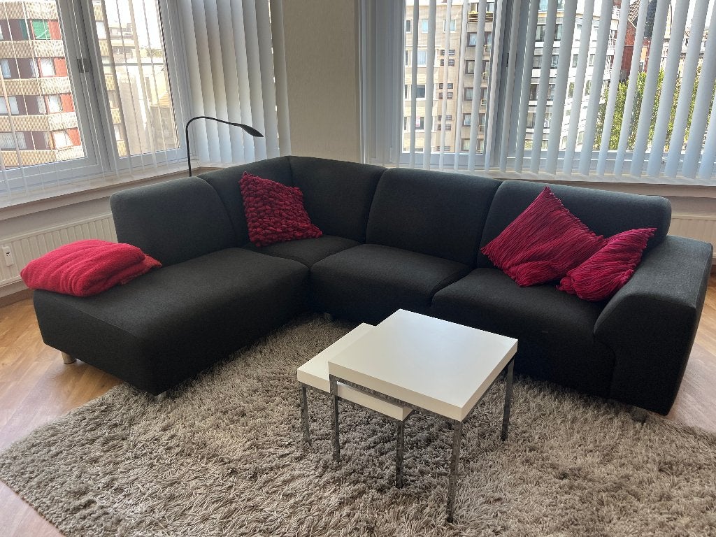 GRATIS zwart stoffen hoeksalon in zeer goede staat, Ophalen, 250 tot 300 cm, Gebruikt, Vierpersoons of meer