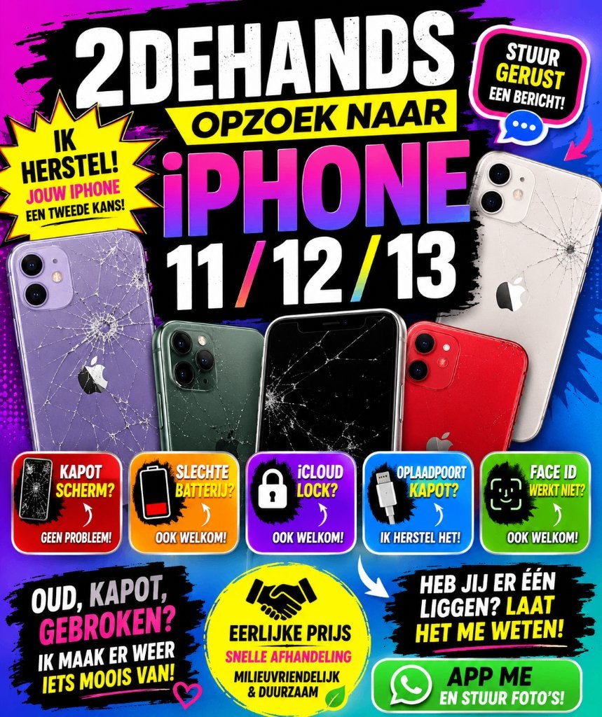 GEZOCHT: iPhone 11/ 12/13 – Kapot? Defect? Ik Koop Ze!, Ophalen, IPhone 11