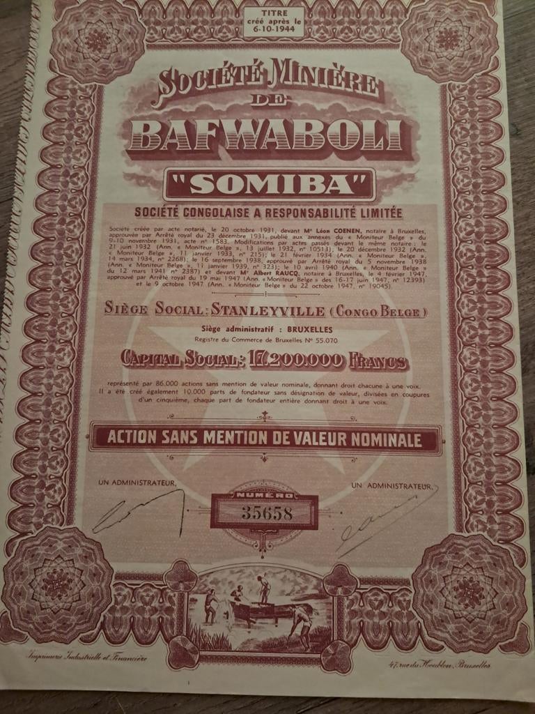 Action de la société minière de bafwaboli, Enlèvement ou Envoi, 1920 à 1950, Action