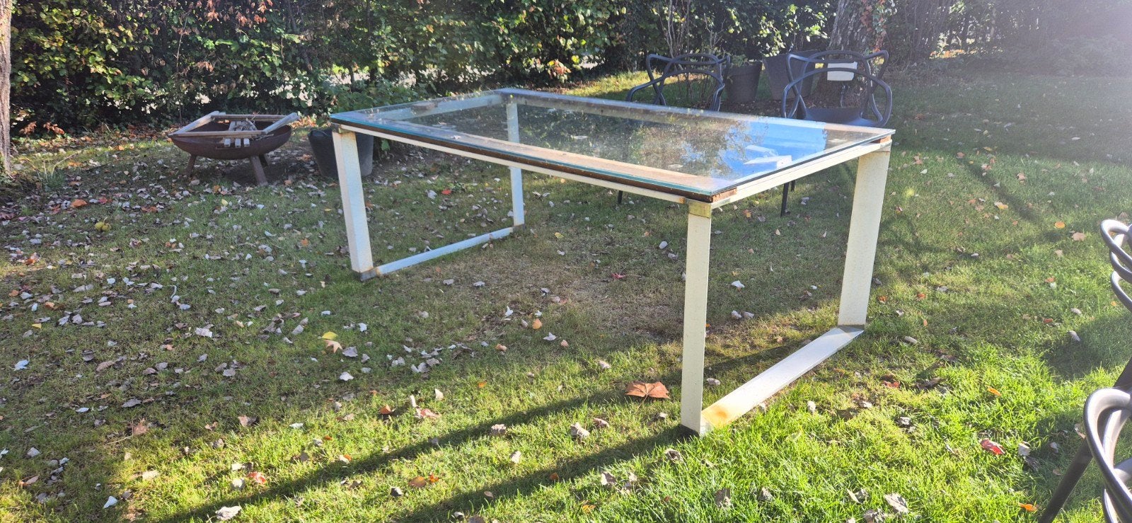 Table à rénover 200x100 cm – Plateau en verre épais (1,4 cm), Jardin & Terrasse, Enlèvement, Utilisé