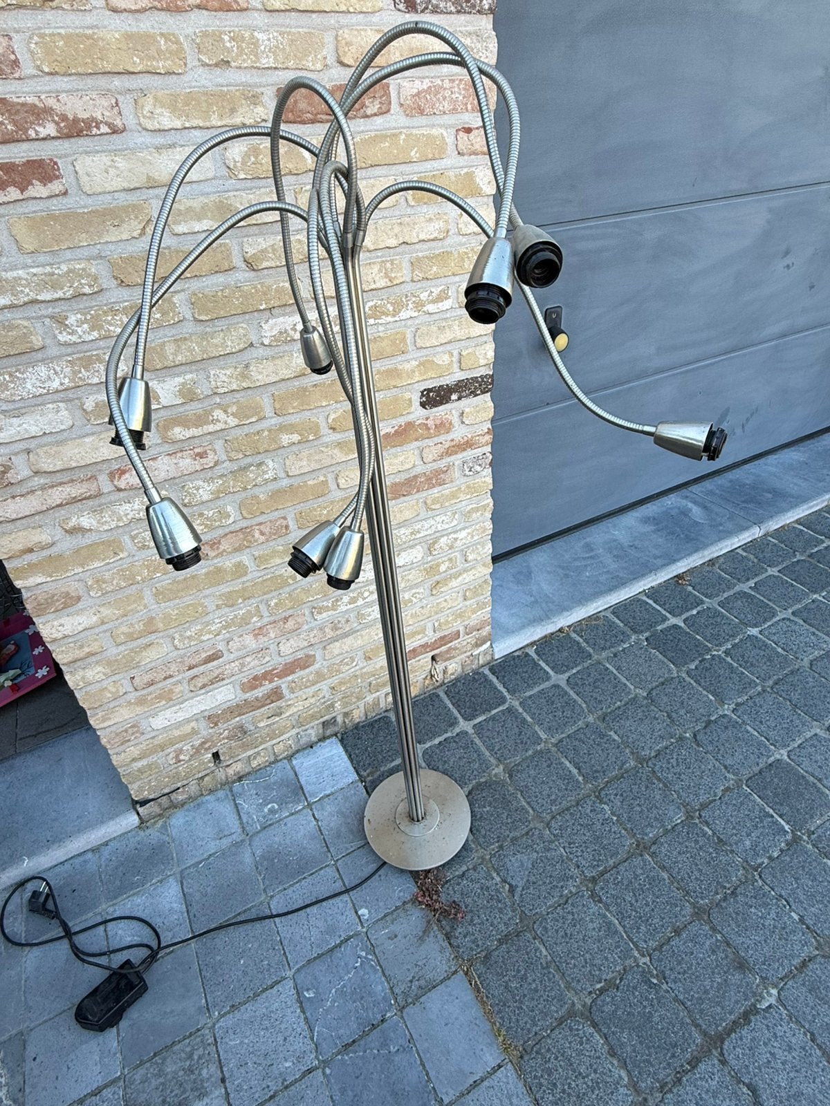 Staande lamp in inox met dim functie, Huis en Inrichting, Lampen | Vloerlampen, Ophalen, Gebruikt