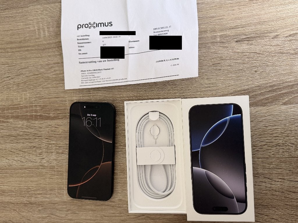 Iphone 16 pro, 128GB, Black Titan, Batt 90%, ticket, doos, Télécoms, Téléphonie mobile | Apple iPhone, IPhone 16 Pro, 128 GB, Gris