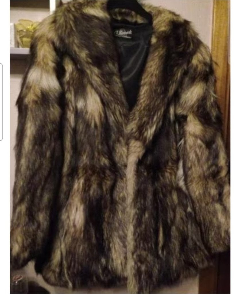Manteau fourrure loup impec, Enlèvement, Comme neuf, Taille 42/44 (L), Gris