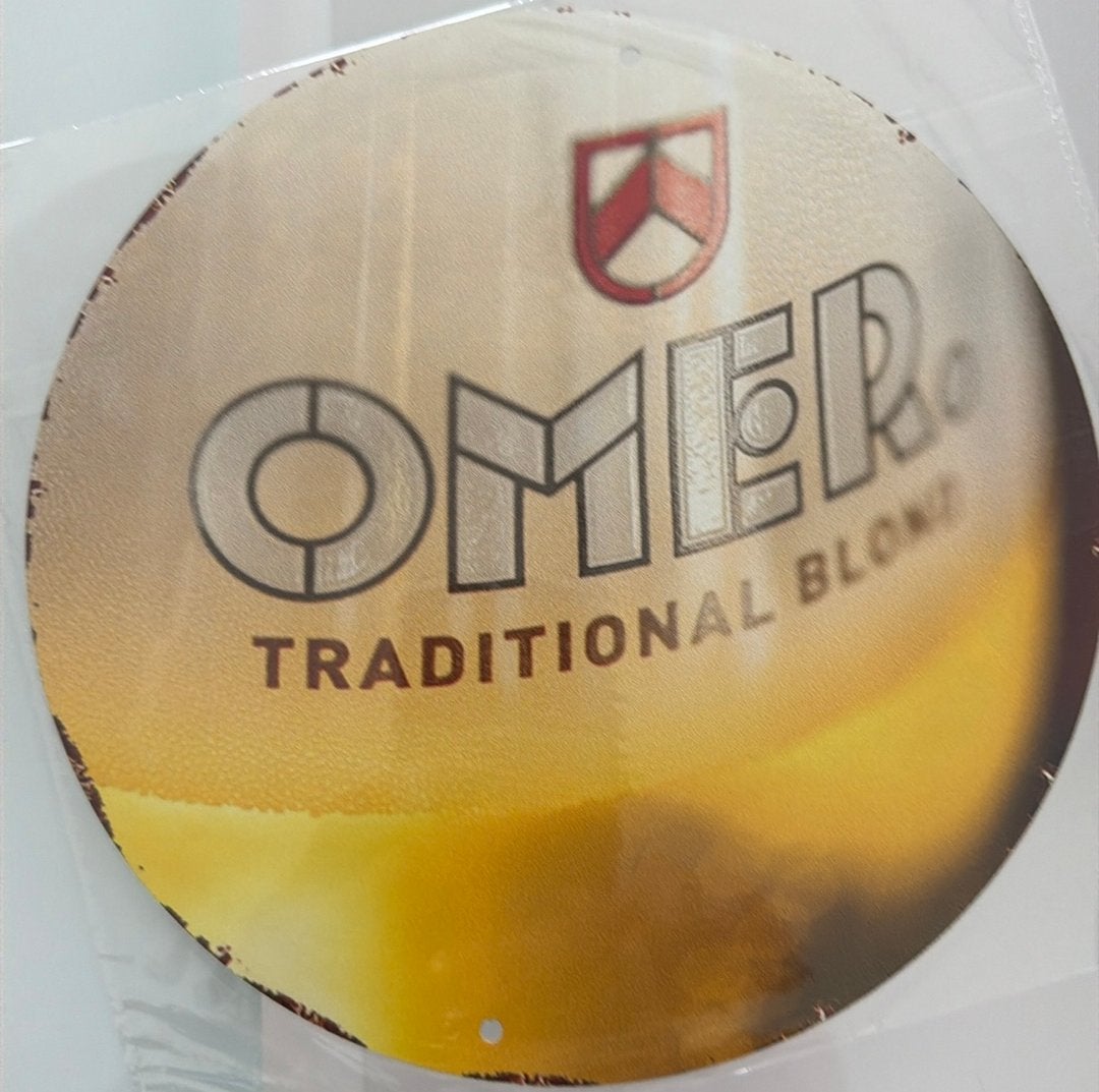 Metalen reclamebord Omer rond glas - retro vintage mancave, Ophalen of Verzenden, Nieuw, Reclamebord, Plaat of Schild, Overige merken