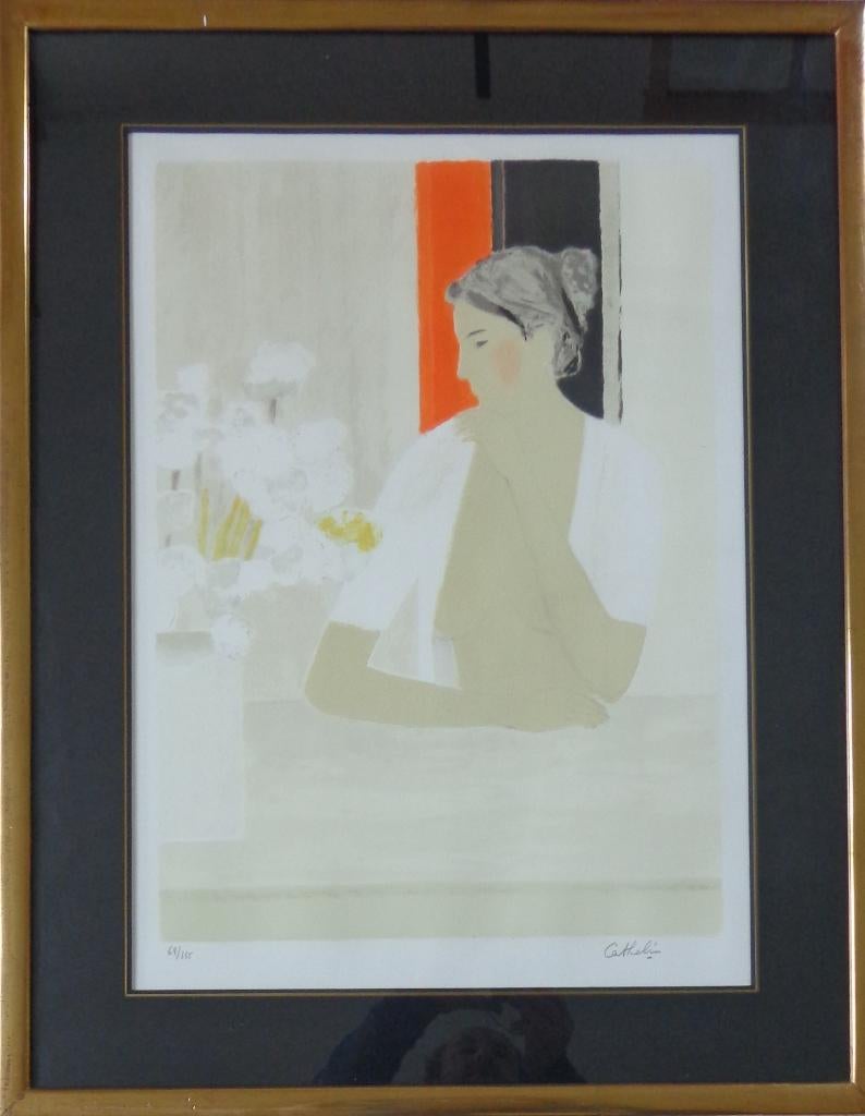 BERNARD CATHELIN / ELEGANTE DAME / LITHO / 87x68cm / KADER, Signé, Enlèvement