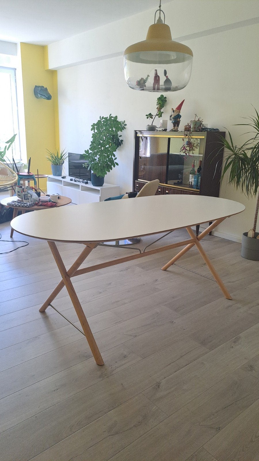 IKEA eettafel – wit blad met houten poten – zeer goede staat, Ophalen, Gebruikt, 50 tot 100 cm, Vijf personen of meer