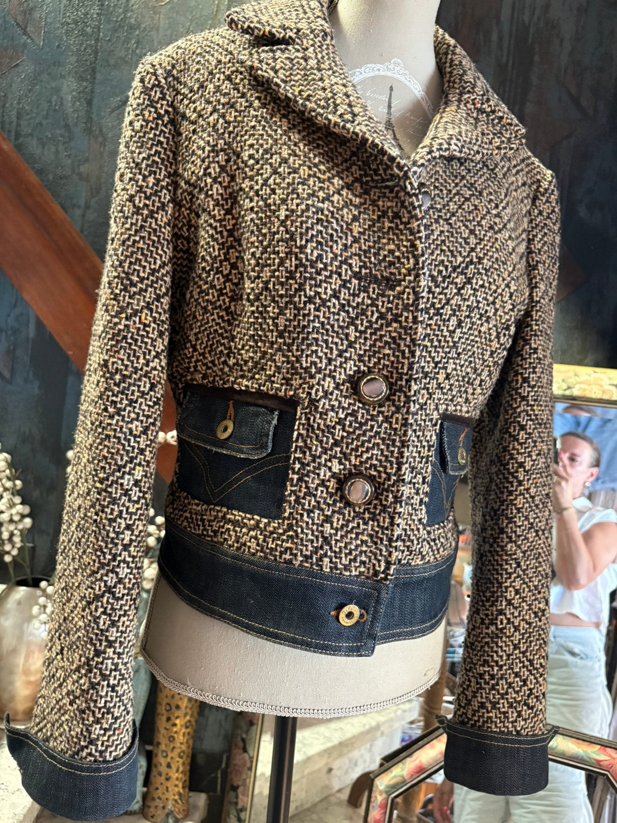DOLCE&GABBANA tweed en denim blazer (L/40), Ophalen of Verzenden, Zo goed als nieuw, Maat 42/44 (L), Jasje