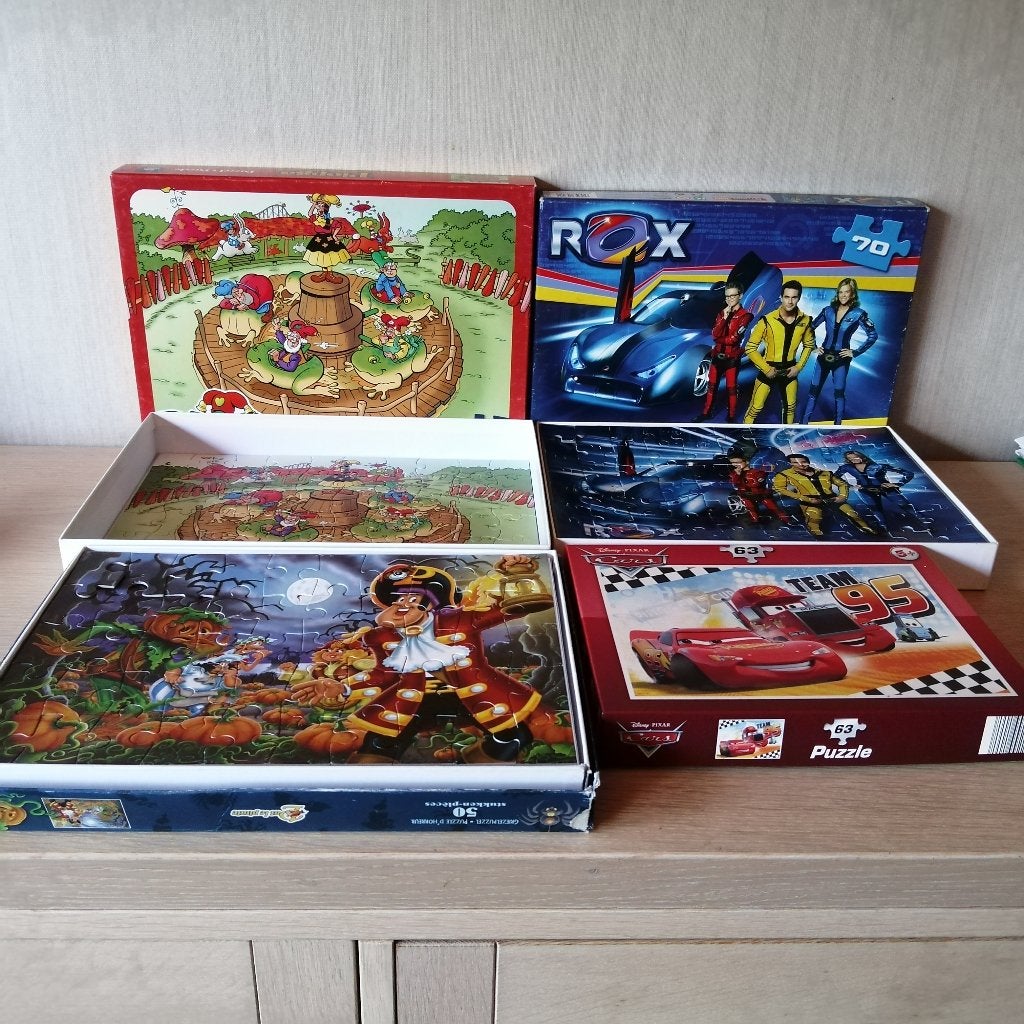 4 puzzels ( plop, piet Piraat, Rox, Cars ), Ophalen, Gebruikt