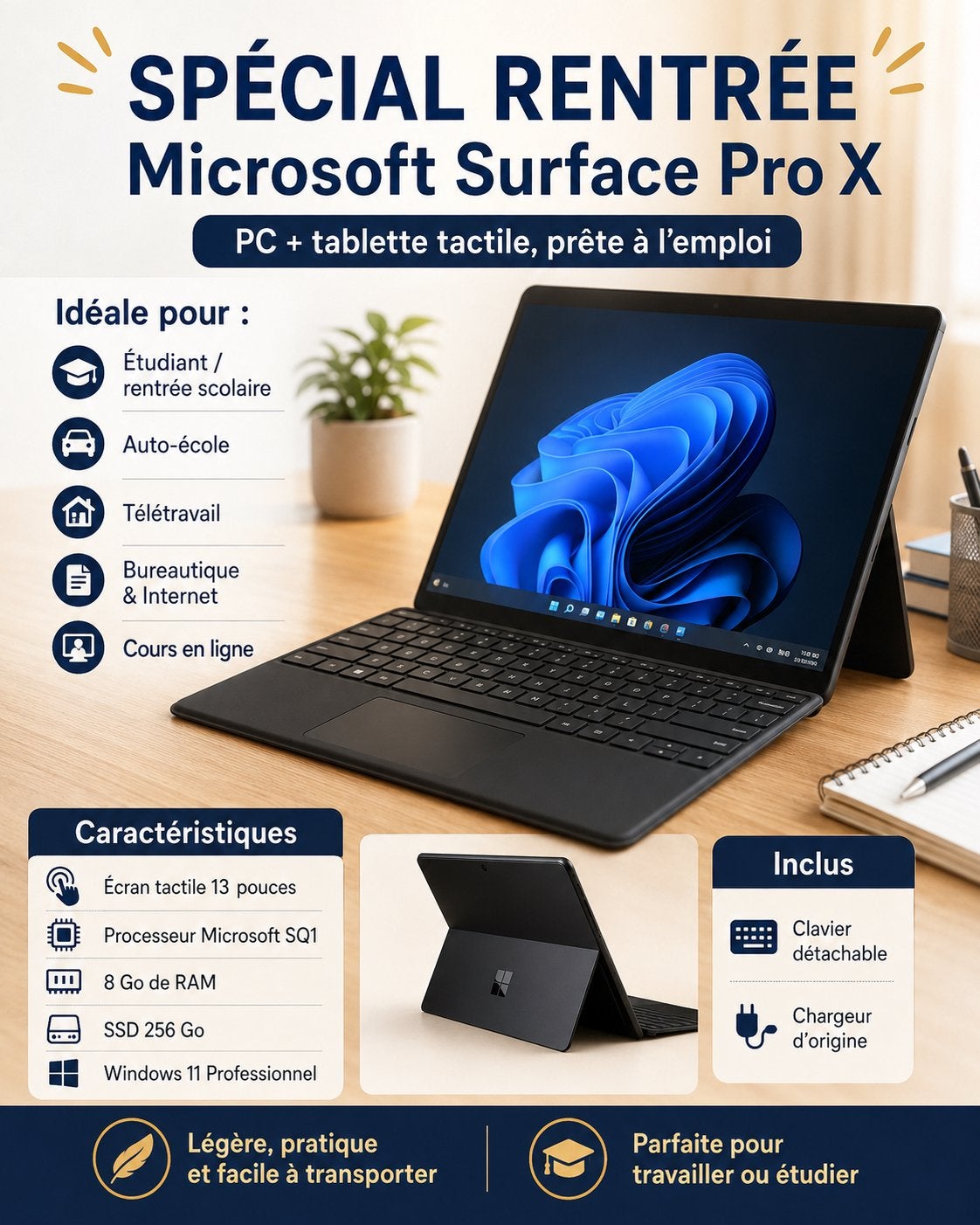 Microsoft Surface Pro X – 13” – Windows 11 Pro, Informatique & Logiciels, Enlèvement, Comme neuf, 13 pouces, SSD