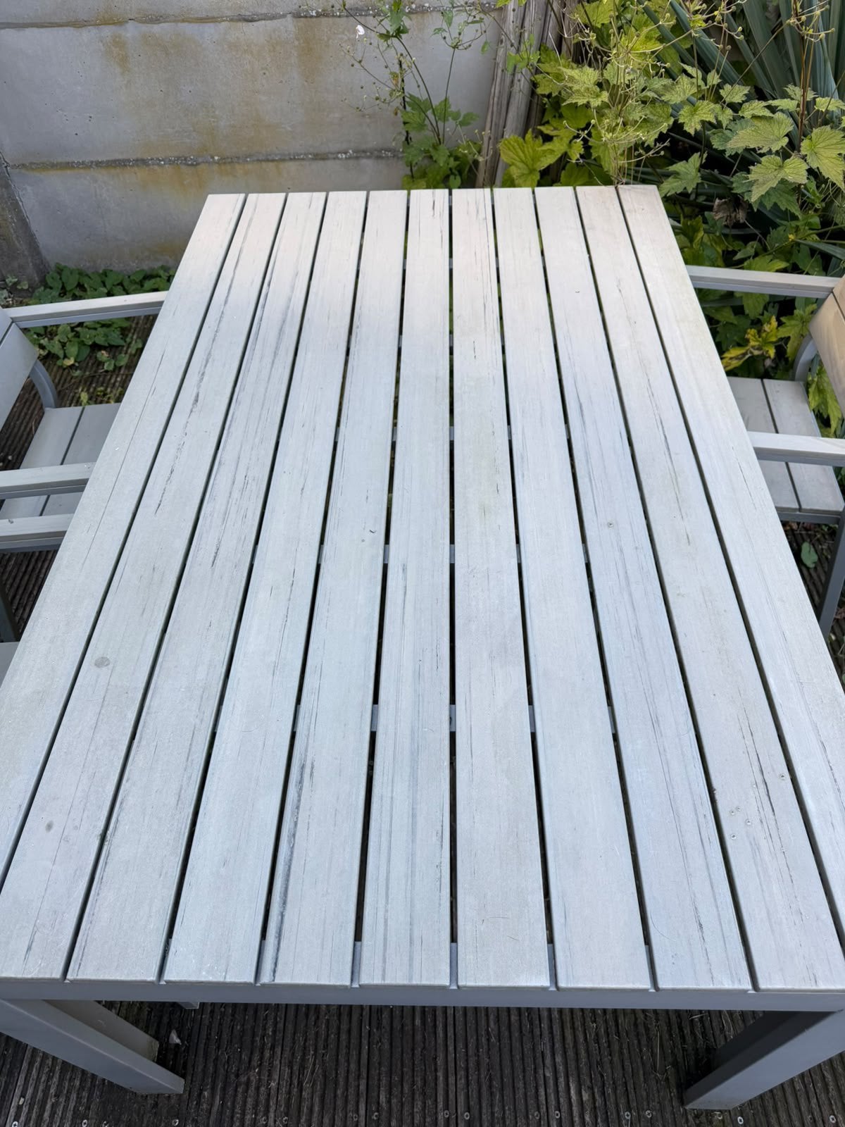 Tuinset aluminium licht grijs met 4 stoelen., Ophalen of Verzenden, Gebruikt, Rechthoekig, Aluminium