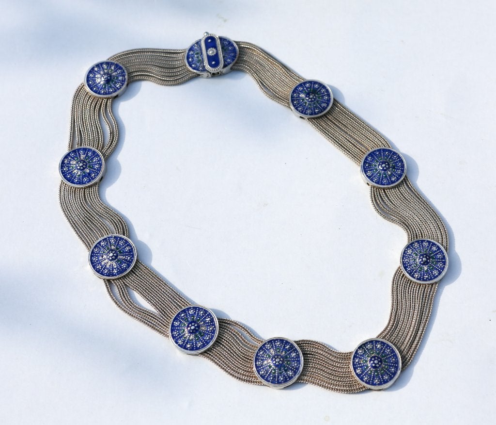 Prachtige halsketting 925 zilver en Turkse email - vintage, Ophalen of Verzenden, Zo goed als nieuw, Zilver, Zilver