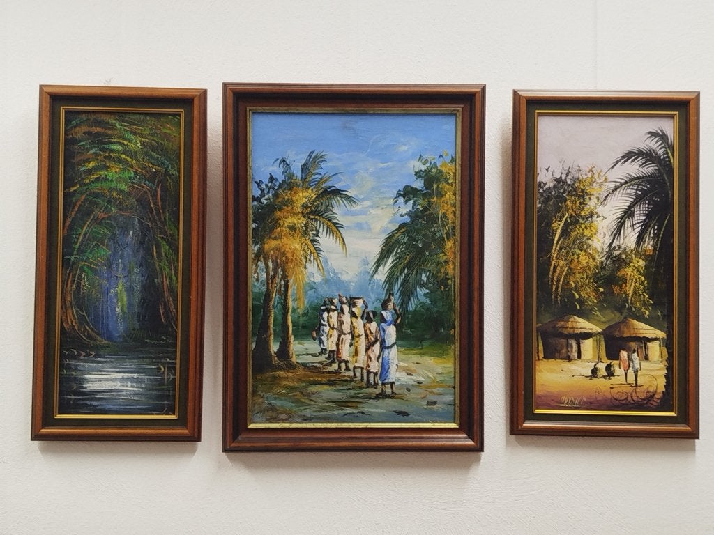 Vintage Triptiek Muvaka Congolese Volkskunst Jaren '60/'70, Antiquités & Art, Art | Peinture | Classique, Enlèvement ou Envoi