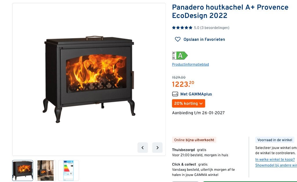 houtkachel panadero, Huis en Inrichting, Ophalen, Houtkachel, Zo goed als nieuw, Vrijstaand