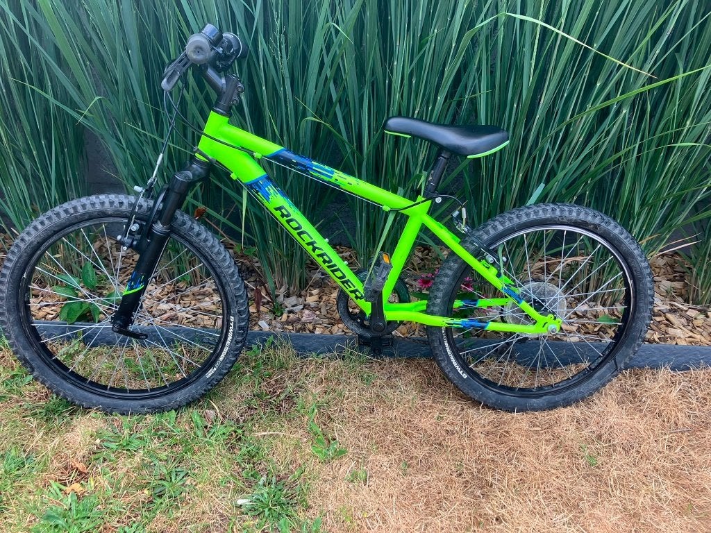 MTB ROCKRIDER 20 INCH GEEL FLUO, Ophalen, 20 inch of meer, Gebruikt, Velgrem