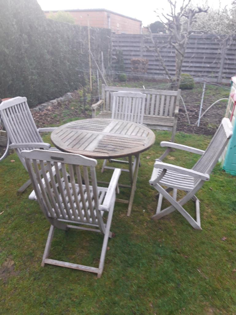 Tuinset, Tuin en Terras, Ophalen, 4 zitplaatsen, Gebruikt, Teakhout