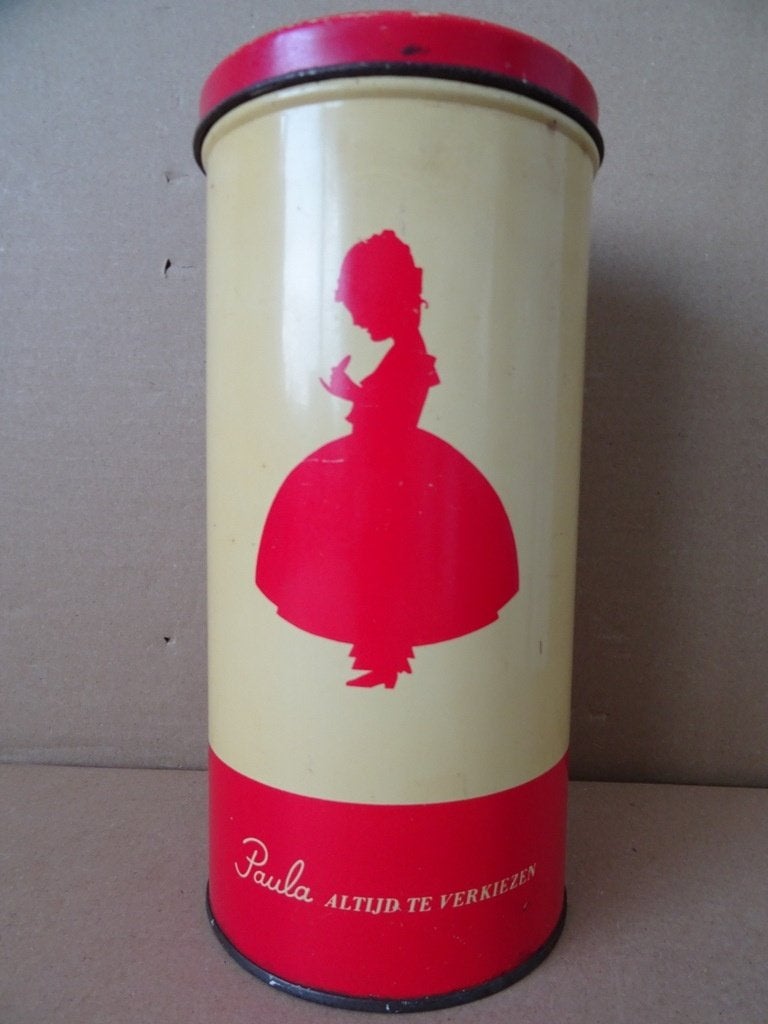 Vintage beschuitbus beschuitblik Paula jaren 50reclamedesign, Verzamelen, Blikken, Ophalen of Verzenden, Gebruikt, Beschuit, Overige merken