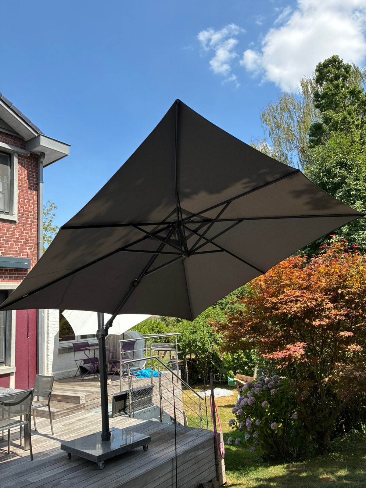 3x3m 4Seasons Siesta Premium donkergrijze offsetparasol, Tuin en Terras, Ophalen, Zo goed als nieuw