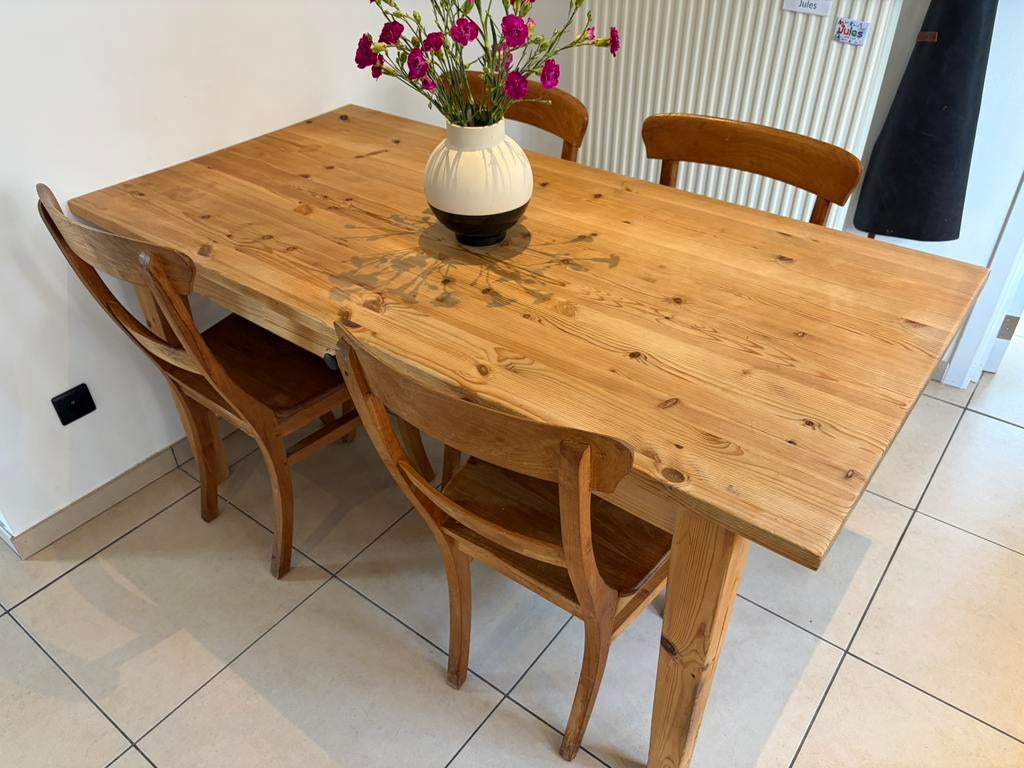 Tafel hout met schuif en 4 stoellen, Ophalen, Gebruikt, 4 tot 6 stoelen