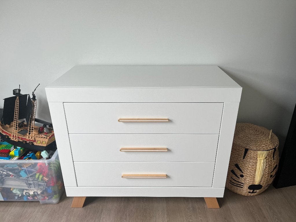 Commode Bopita 3 tiroirs Lisa Blanc/Naturel et Plan à langer, 90 à 105 cm, Comme neuf, Enlèvement, Espace pour les pieds