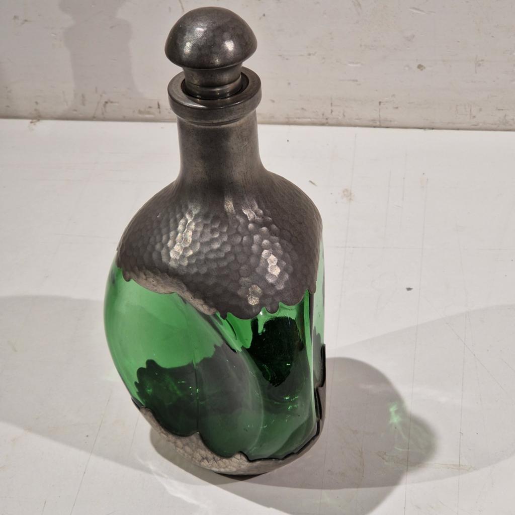 Karaf van Royal Holland Daalderop , glas met tin omhulsel, Antiquités & Art, Enlèvement ou Envoi
