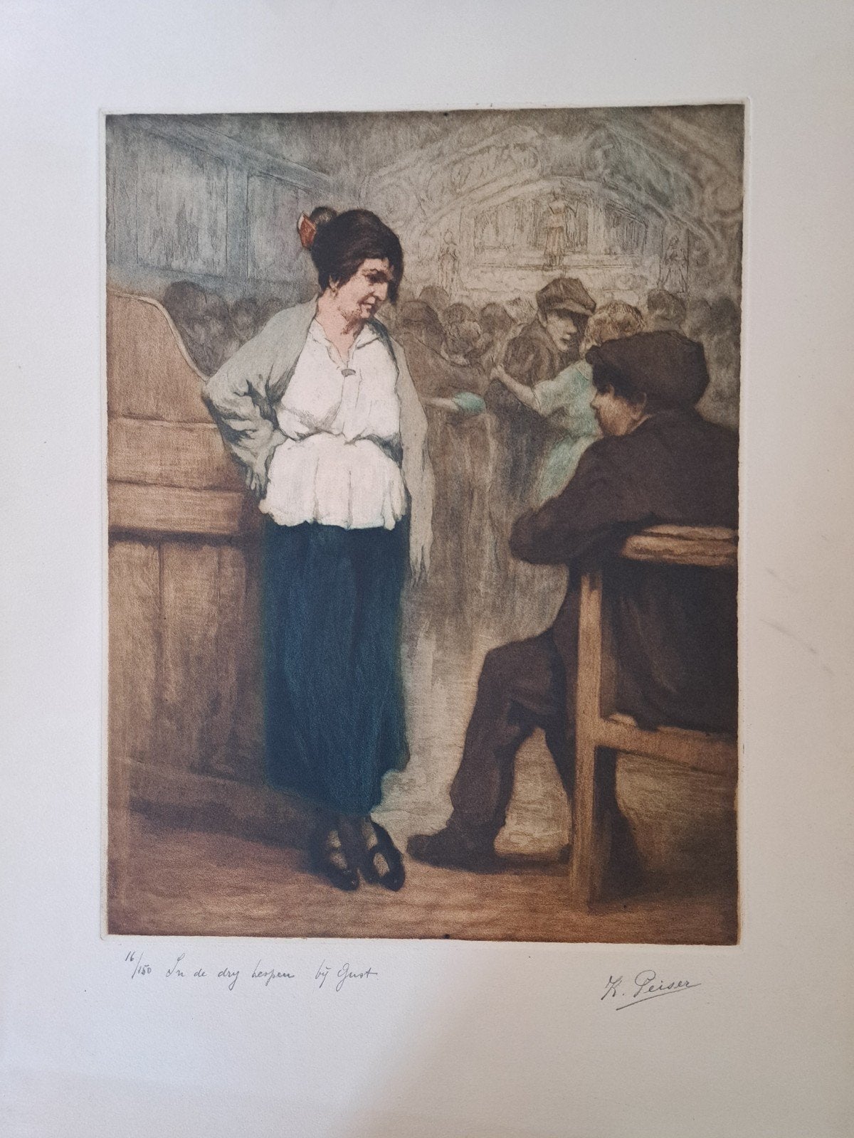 PEISER Kurt "In de dry hespen bij Gust" kleurets, Ophalen of Verzenden, Ingelijst