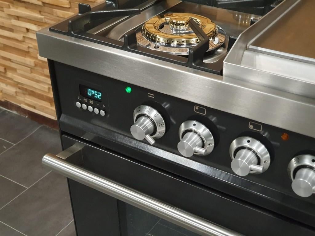 🔥Luxe Boretti Fornuis 90cm antraciet + rvs 2 ovens Frytop, Ophalen, 60 cm of meer, Zo goed als nieuw, Energieklasse A of zuiniger