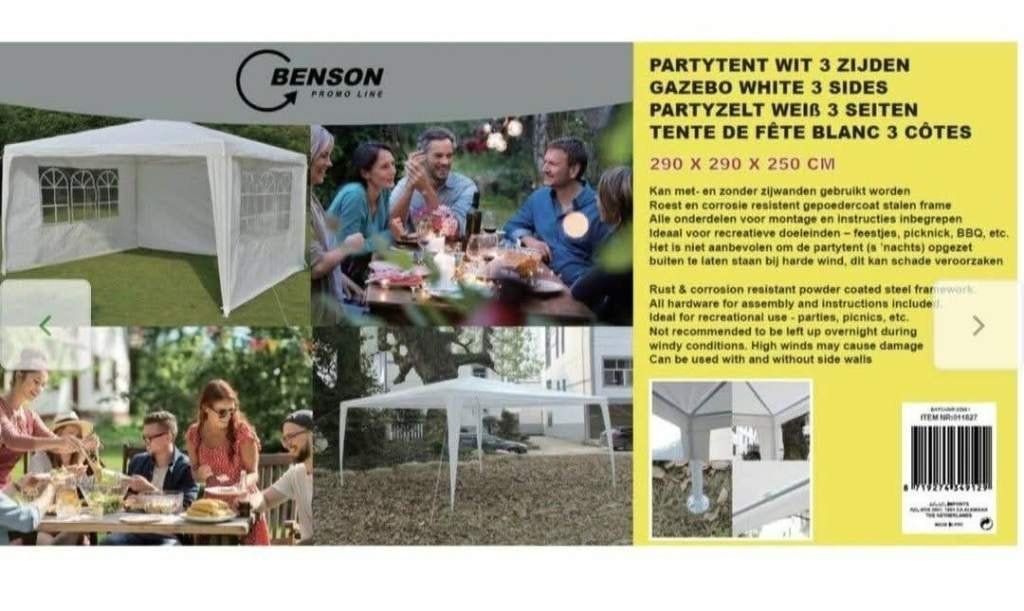 Benson partytent 290x290x250 cm incl. 3 zijwanden, NIEUW!, Tuin en Terras, Opvouwbaar, Partytent, Minder dan 4 meter, Nieuw