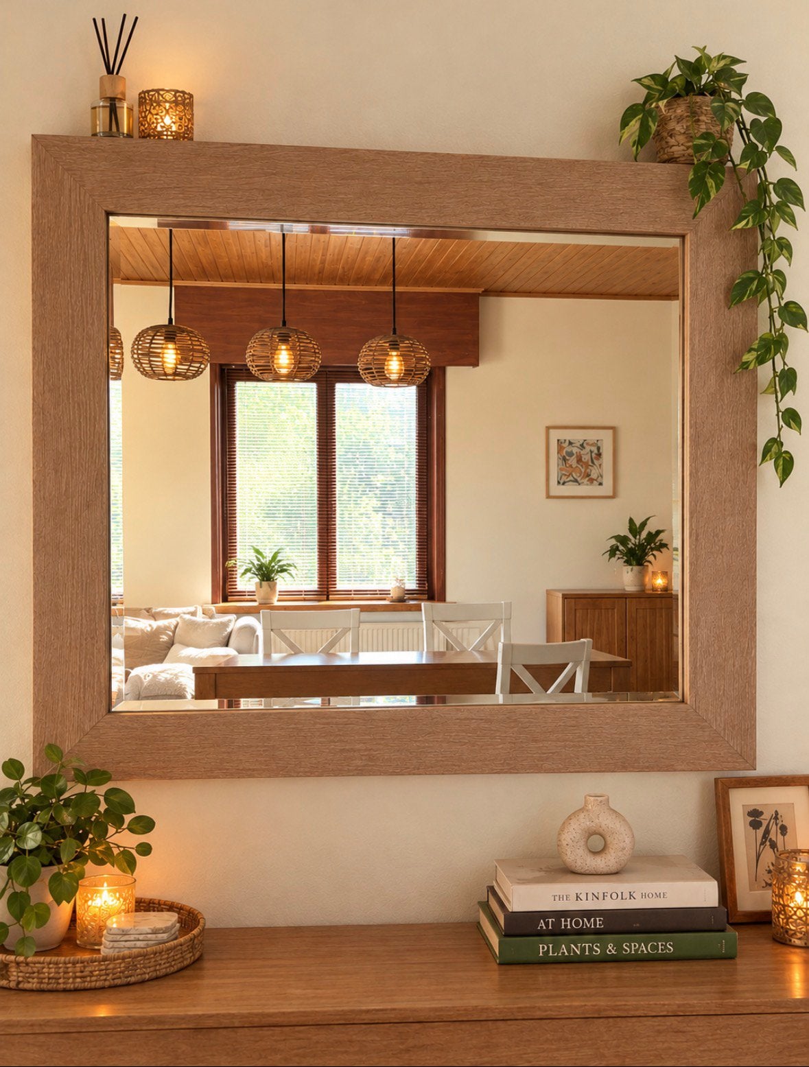 Mooie grote spiegel met houten kader – 95  90 cm, Huis en Inrichting, Ophalen, Nieuw, 75 tot 100 cm, Minder dan 100 cm
