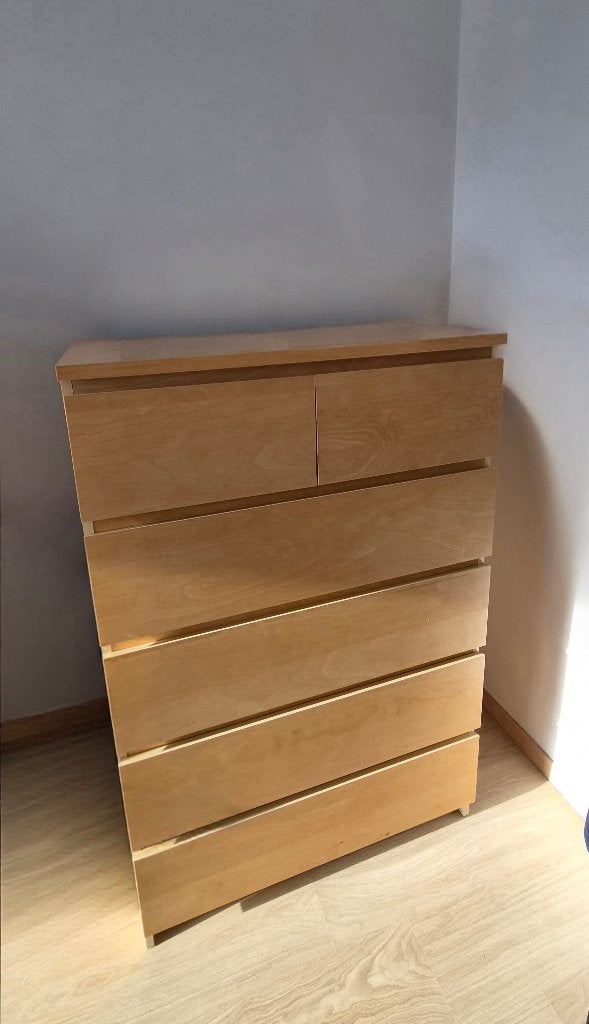 Commode 6 tiroirs, plaqué chêne blanchi, 80x48x123 cm, 25 à 50 cm, 5 tiroirs ou plus, Comme neuf, Enlèvement