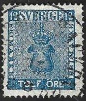 1 Postzegel Zweden 1858 Staatswapen Öre waarden, Timbres & Monnaies, Timbres | Europe | Scandinavie, Enlèvement ou Envoi, Suède