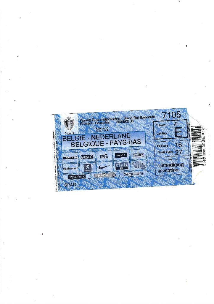 Ticket d'entrée Football  Equipe Nationale, Enlèvement ou Envoi, Utilisé