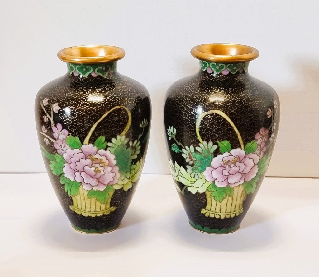 Cloisonne vaasjes met bloemkorven., Ophalen of Verzenden, Zo goed als nieuw, Overige materialen